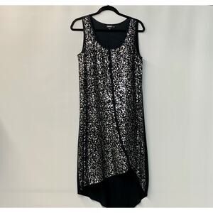 DKNY Women's Party Dress Medium Silk Blend Sequin Cocktail Tank  Black Silver